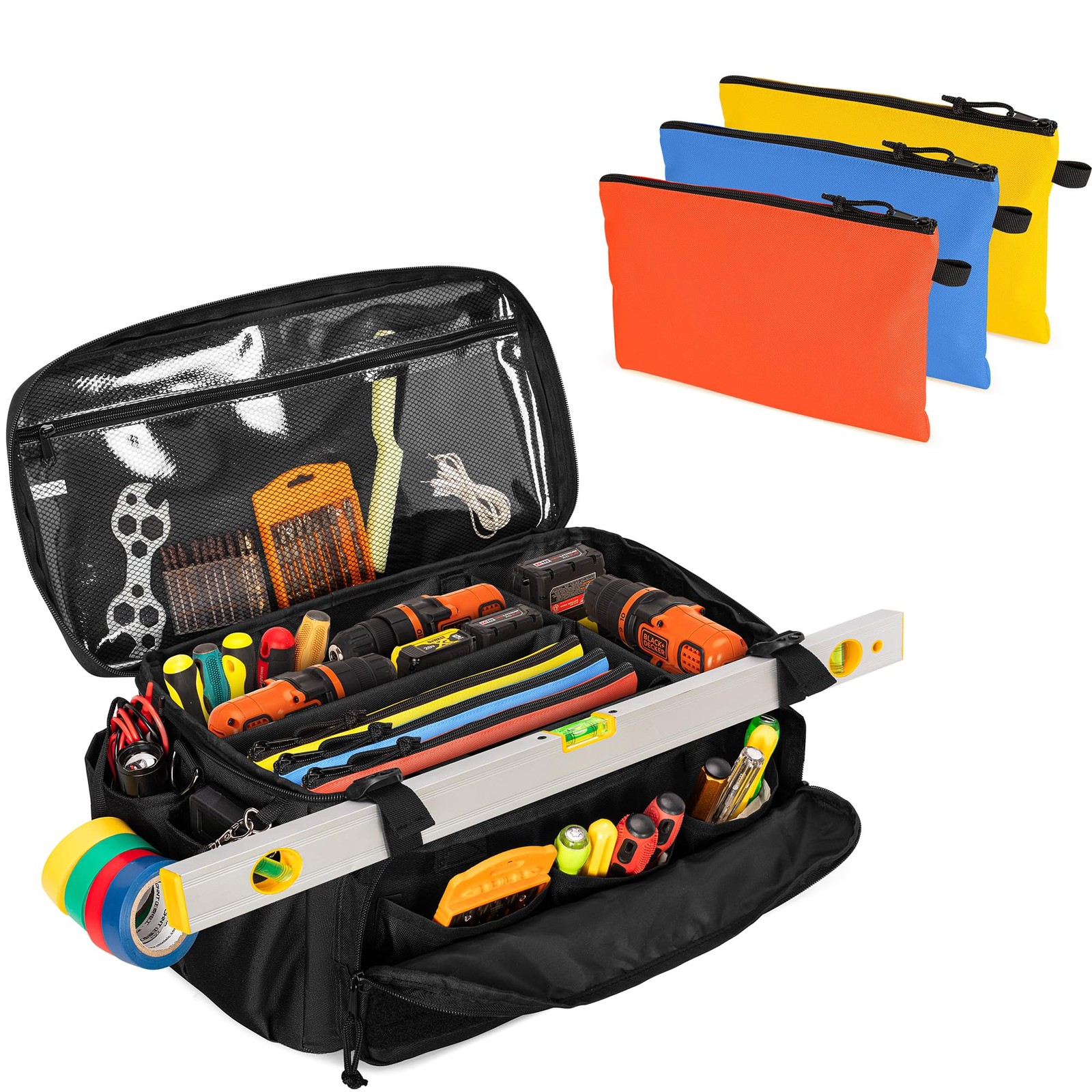 17-Inch Tool Bag with 3 Tool Pouches, Tool Storage Organizer for Men with Ant…