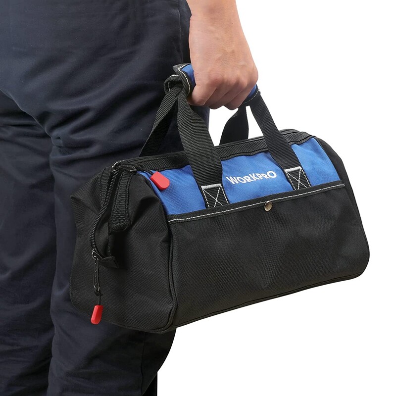WORKPRO 13-inch Tool Bag, Wide Mouth Tool Tote Bag with Pockets for Tool Storage