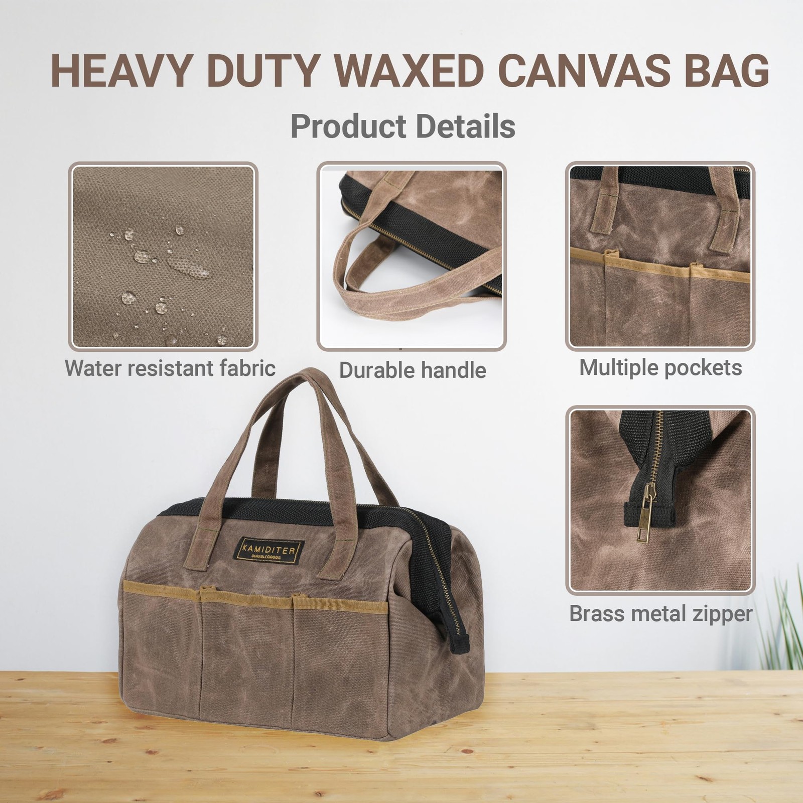 Tool Bag, 13-inch Heavy Duty 16oz Waxed Canvas Wide Mouth Water-Resistant Too…