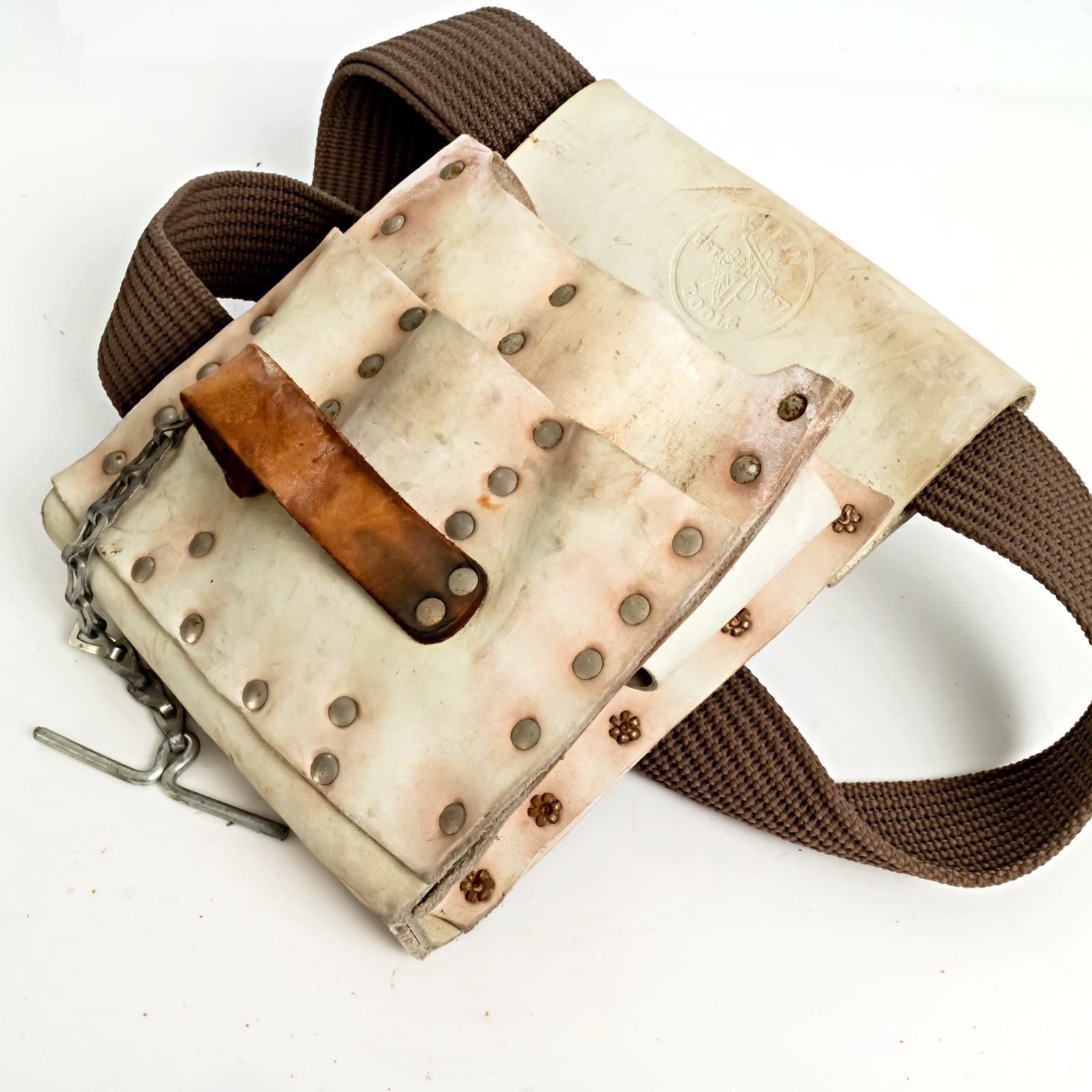 Klein Tools 5166 7-Pocket White Leather Tool Pouch Made In USA w/Klein Belt