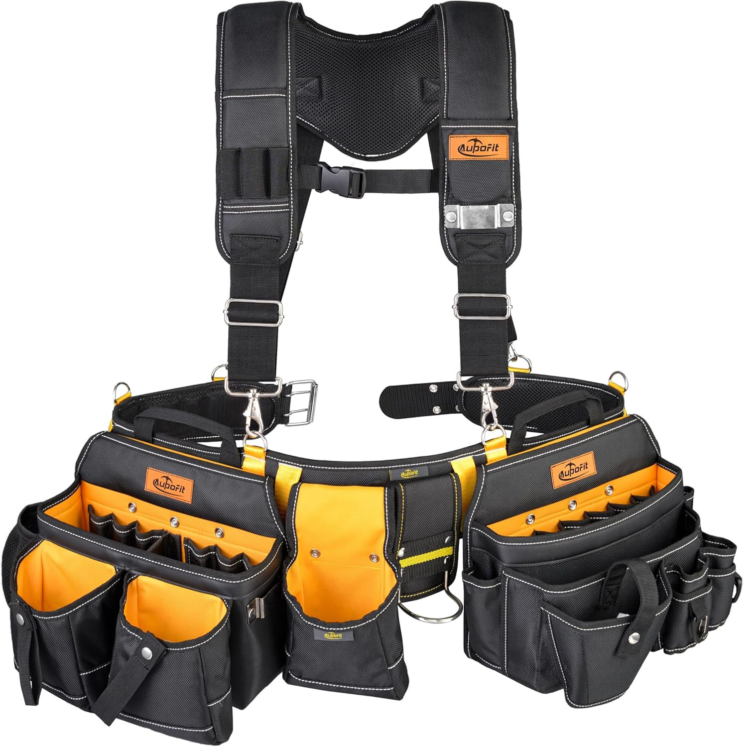 Comfortable Tough Thick 7-Piece Tool Belt with Suspenders 32 Pockets and Loops,1