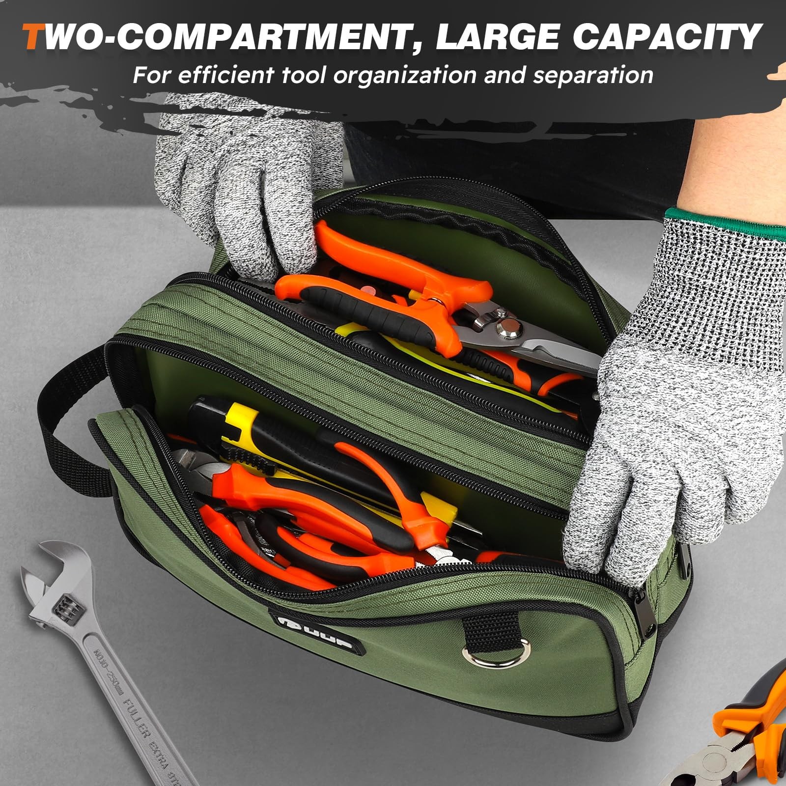 12″ Small Tool Bag 2 Pack, Zipper Tool Pouch 2 Compartments, Utility ToolBag …