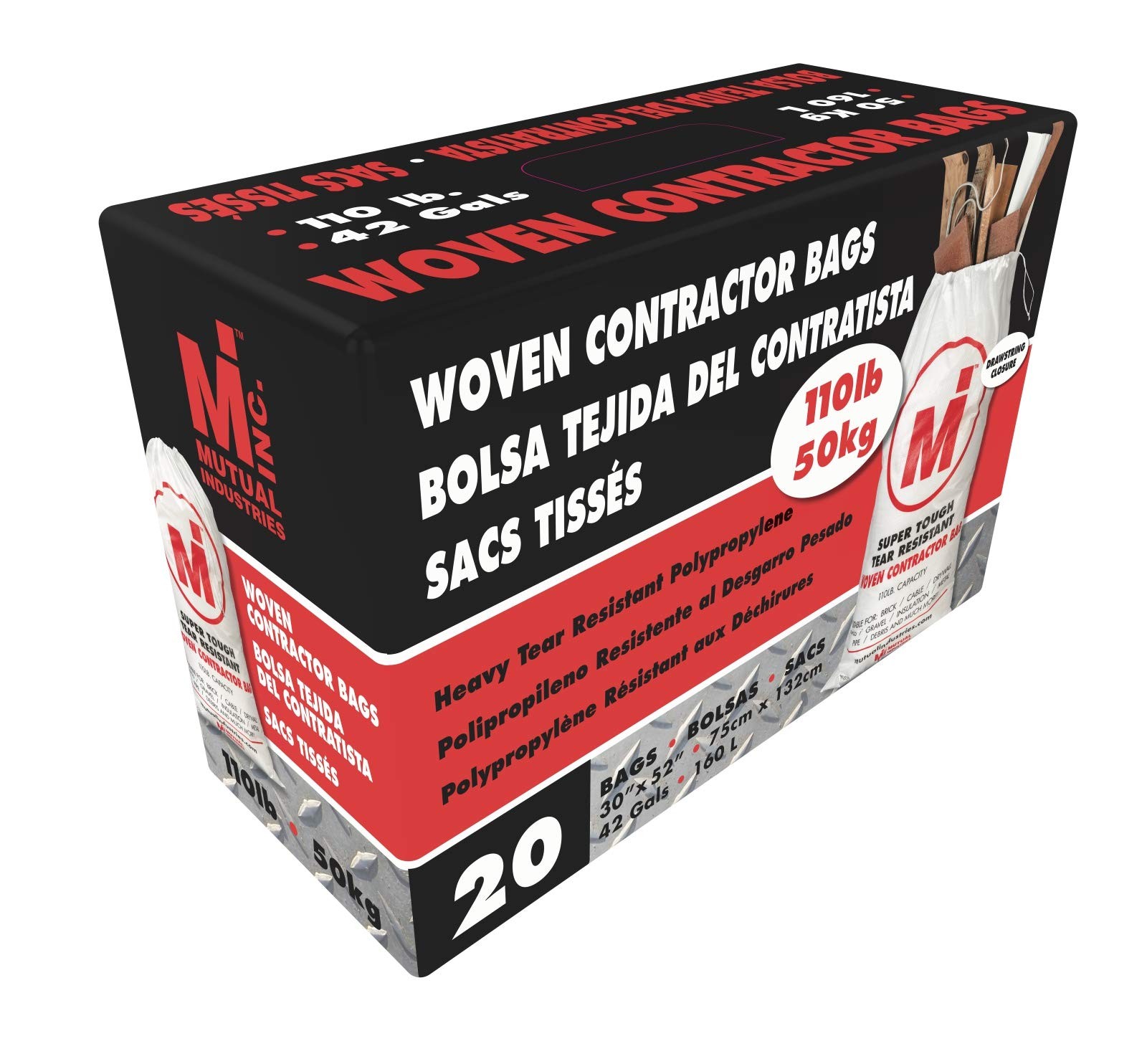 Heavy Duty Woven Contractor Bag white, “28””x50″”” 20 in a box. 110 pound Cap…