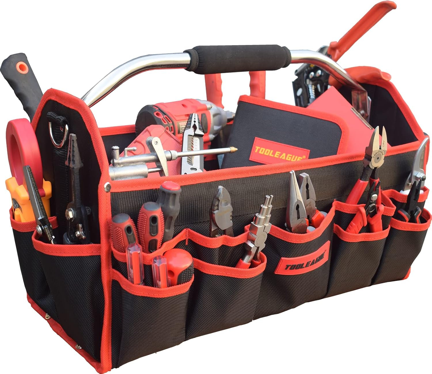 19 Inches Heavy Duty Tool Bag 25 Pockets, 1680D Fabric Tool Bags with Strong Mol