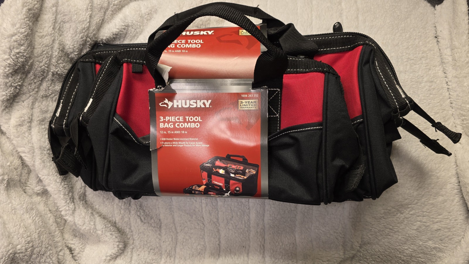 Husky 3-Piece 18 in. 15 in. 12 in. Tool Bag Combo with Water Resistant Fabric