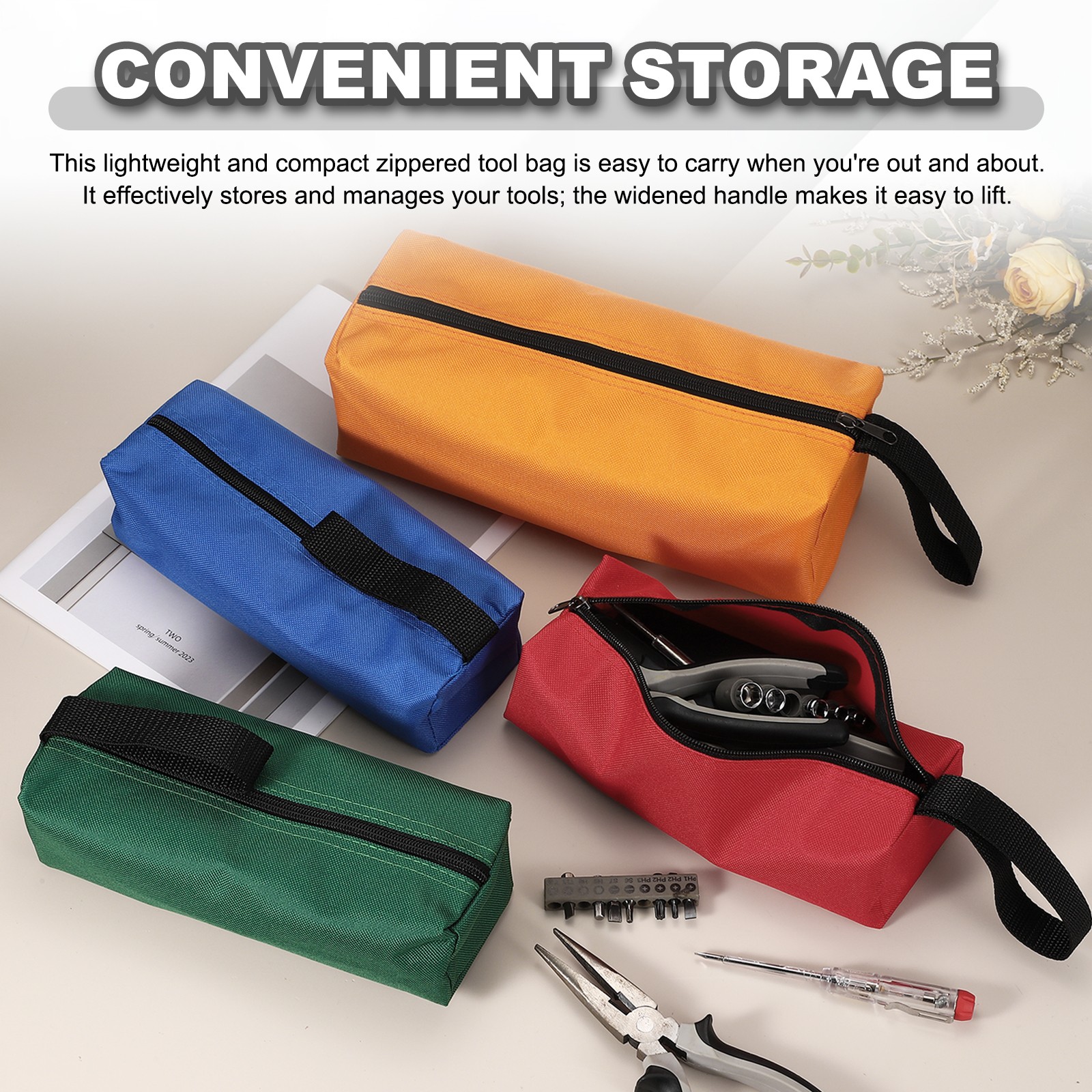 2 Pcs 9.8×3.3×2.8″ Multi Purpose Zipper Canvas Tool Pouch, Army Green