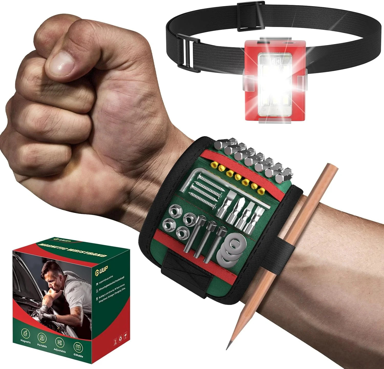 UUP Magnetic Wrist band with LED Light, Magnet Tool Belt Wrist Band for Screw an
