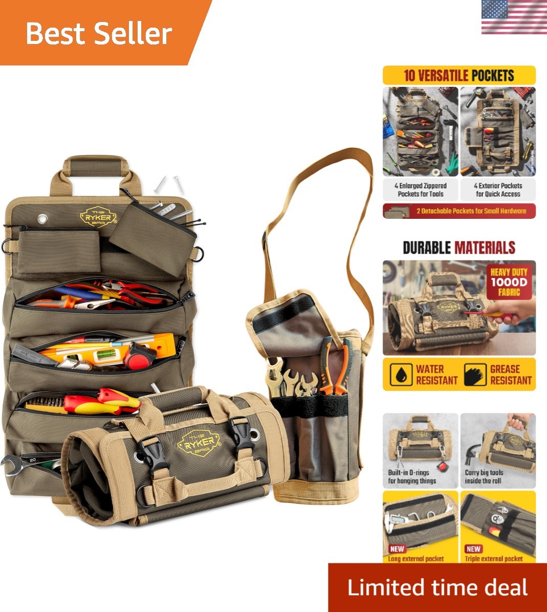 Versatile Heavy Duty Tool Roll for Mechanics & Electricians – 6 Pocket Design