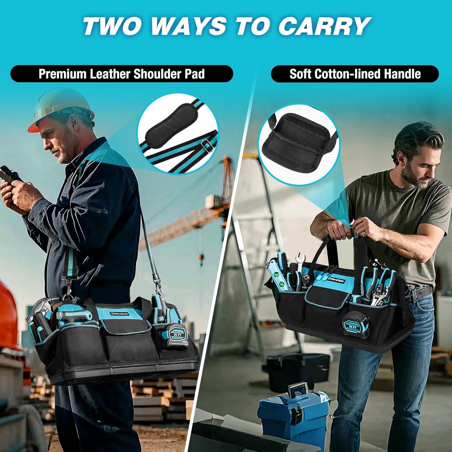 18Inch Large Tool Bag w/Waterproof Hard Bottom Heavy Duty w/19 Pockets Polyester