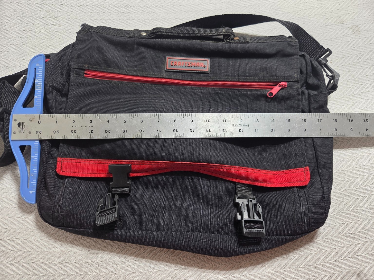 Craftsman Tool Messenger Bag Black Red Shoulder Strap Organizer 20 Inch