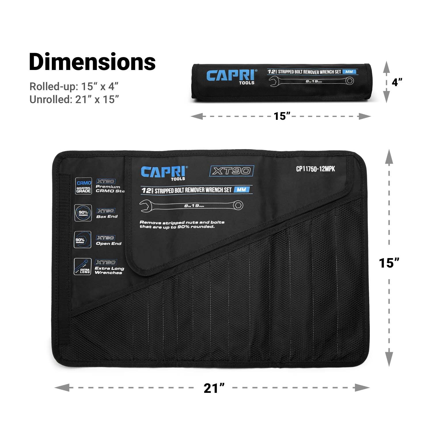 Capri Tools Wrench Roll Up Pouch for Extra-Long Wrenches, Metric, 12 Pockets