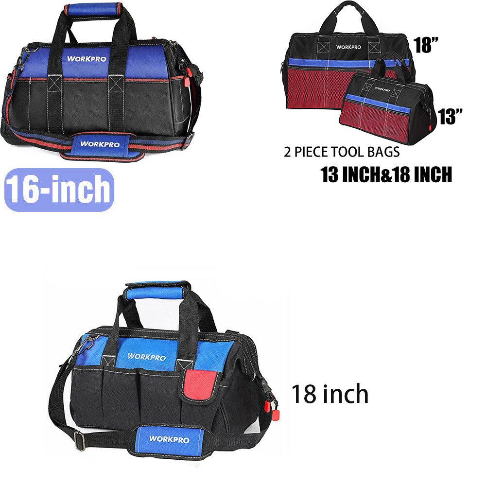WORKPRO 18 inch Tool Bag Wide Mouth/2PC-13”&18” Tool Bags Heavy Duty Storage