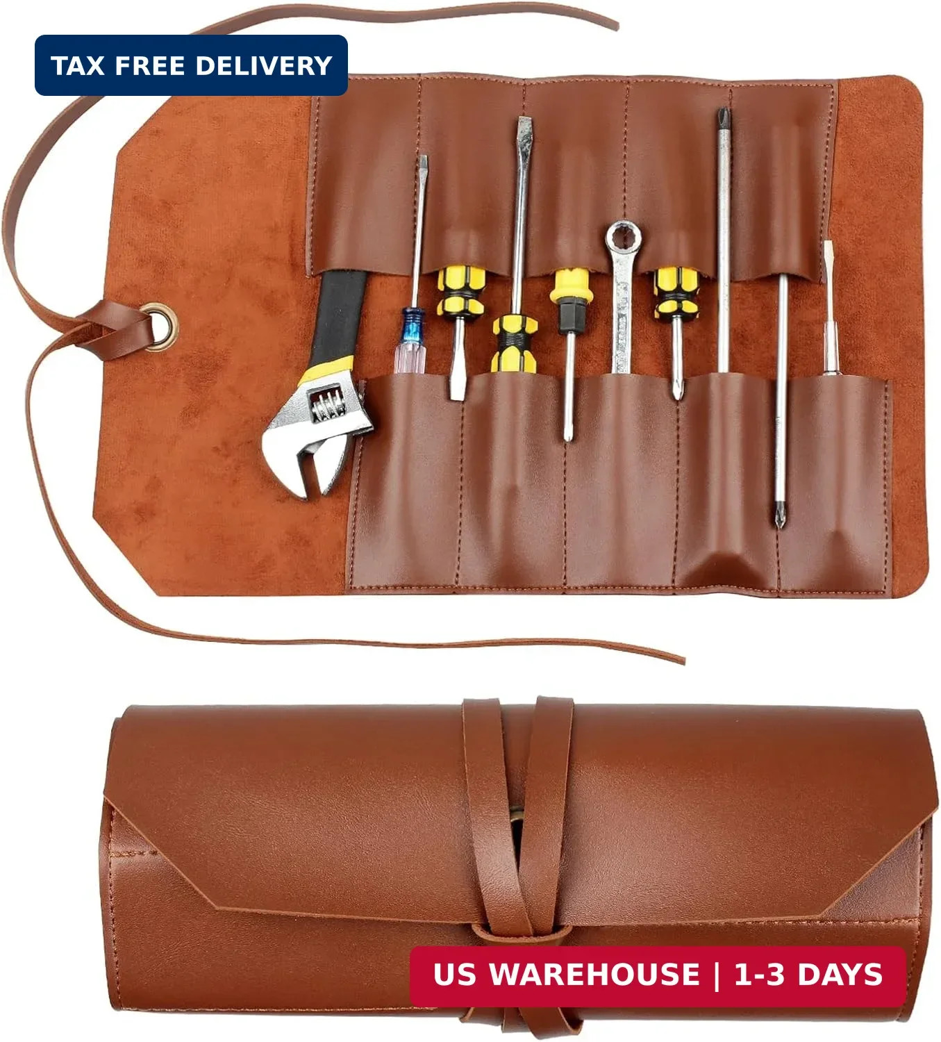 Tool Roll Pouch PU Leather Chisel Roll Portable Tool Roll Bag Organizer 10 Slots