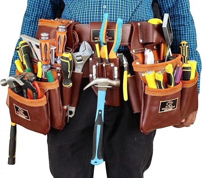 Leather Tool Belt Carpenter Electrician Tool Pouch Framer Construction Bag 33Pro