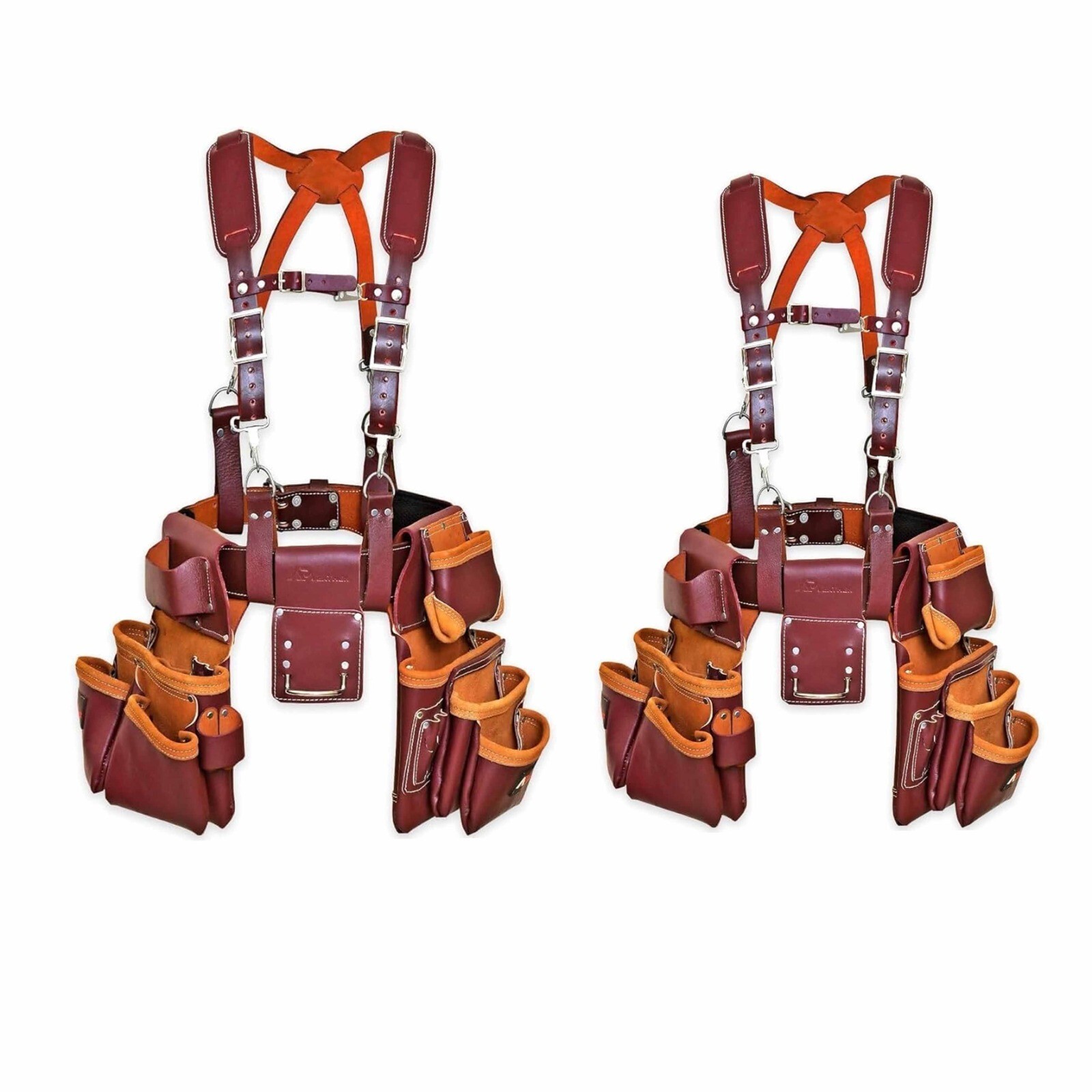2PK 19 Pocket Leather Tool Belt Suspenders – Electrician Comfort Pouch Holder