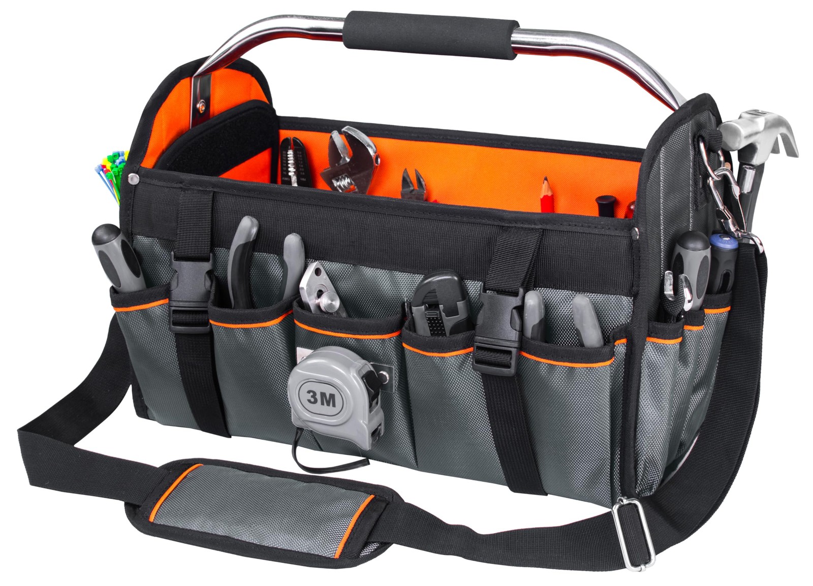 16 Inch Open Top Tool Bag, Foldable 29 Pockets Tool Tote Bags with Handle & P…