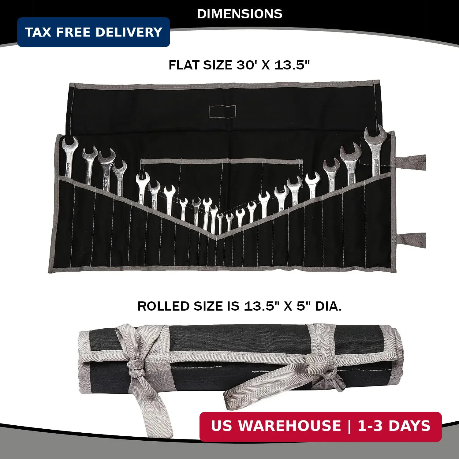 Tool Set Organizer, Pouch for Tool Kit W 26 Pockets Wrench Set Organizer, Metric