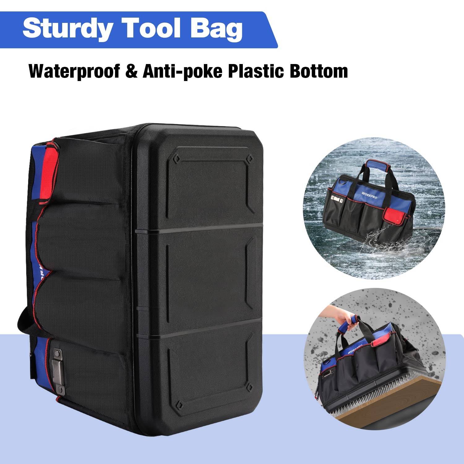 Tool Bag, 18 Inch Tool Bag with Waterproof Molded Base, Open Top Tool Organizer
