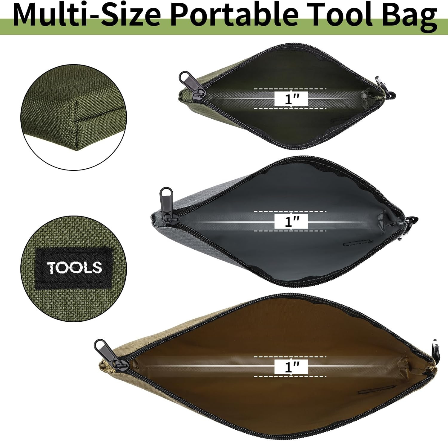 6 Pack Zipper Pouch, Premium Tool Bag, Utility Flat Bottom Storage Organizer Wit