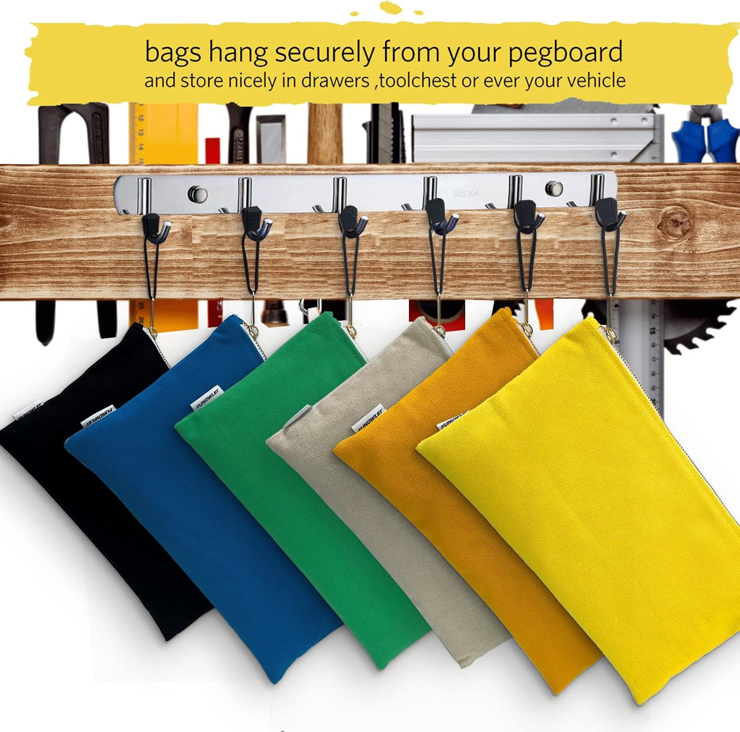 Canvas Tool Bag Zipper Pouch – 6 Pack Heavy Duty Tools Utility Pouches