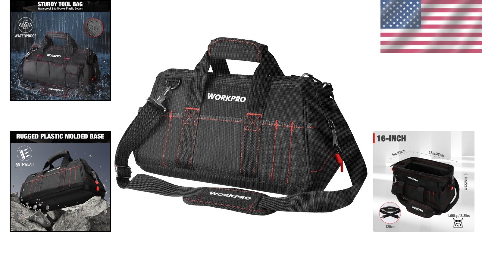 Durable 16-Inch Wide Mouth Tool Organizer with Multi-Pockets and Comfort Grip