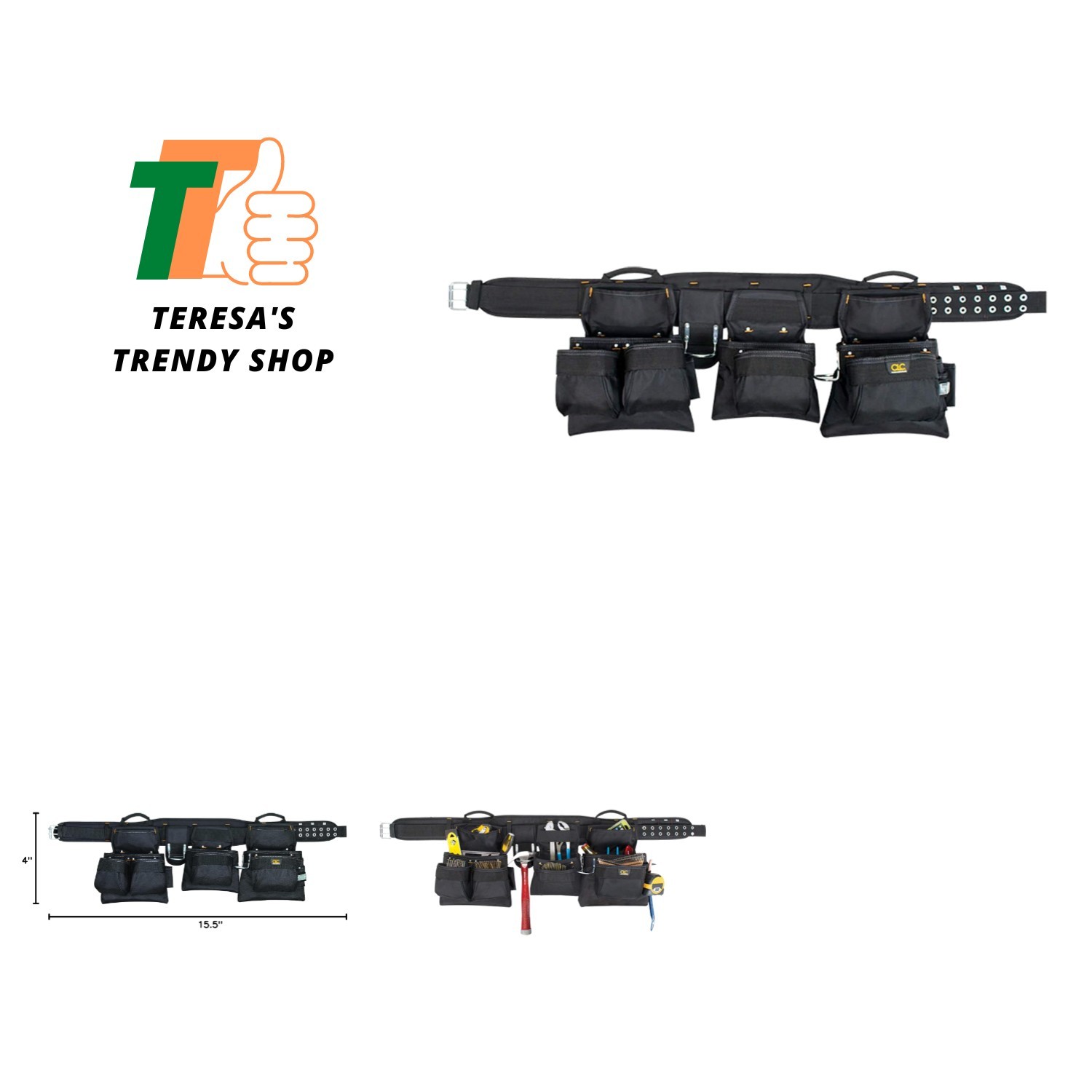 Professional CLC 5605 Carpenters Tool Belt in Black – 18 Pockets, Adjustable Fit