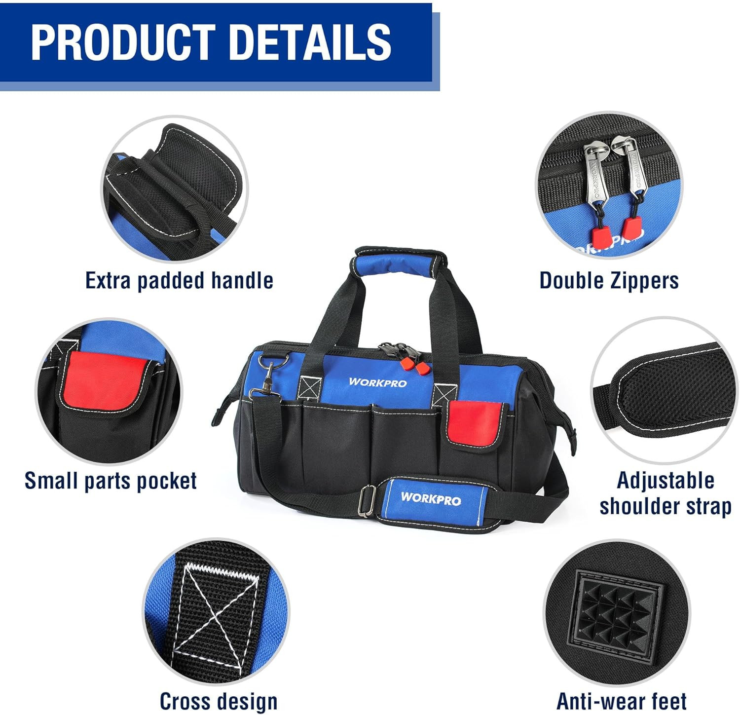 18-Inch Close Top Wide Mouth Storage Tool Bag with Adjustable Shoulder Strap, St