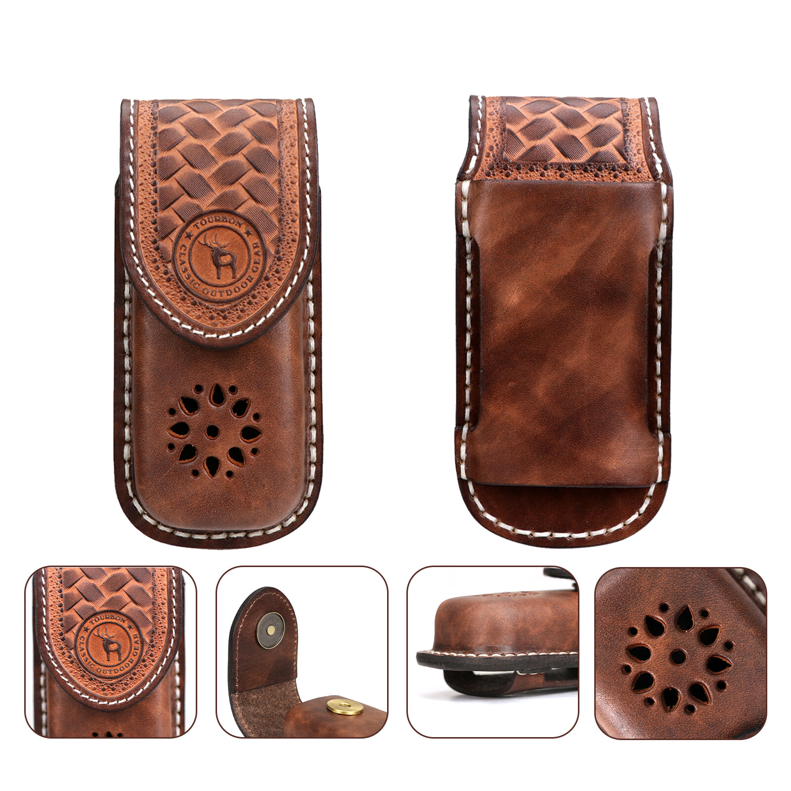 TOURBON Leather Pocket Knife Sheath Folding Knives Case Belt Pouch-Clearance