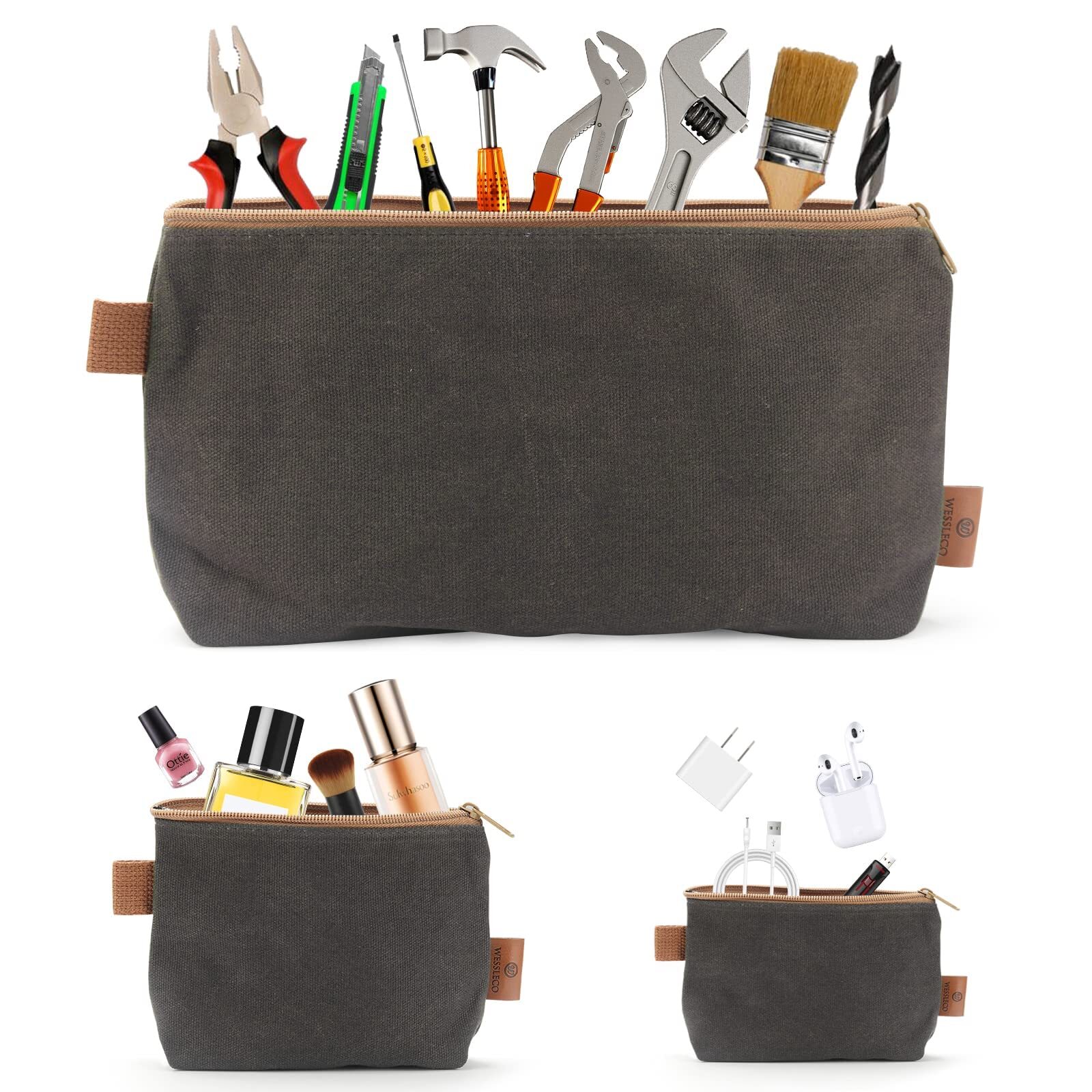 Canvas Zipper Pouch 3 Pack Small Tool Pouch Organizer Heavy Duty 16oz Waxed Canv