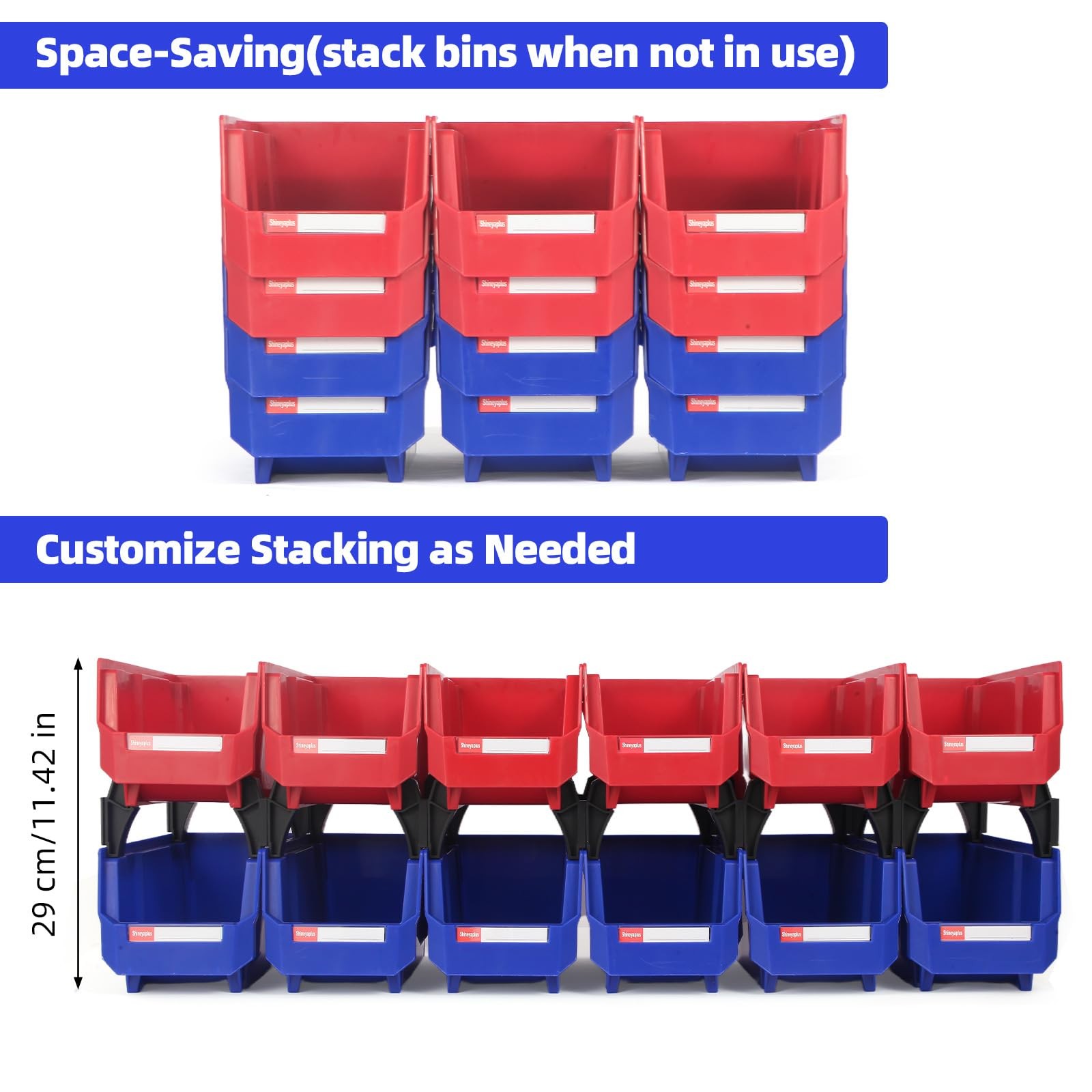 Stackable Storage Bins 12 Pack (11x5x5 Inch), Plastic Stackable Storage Organ…