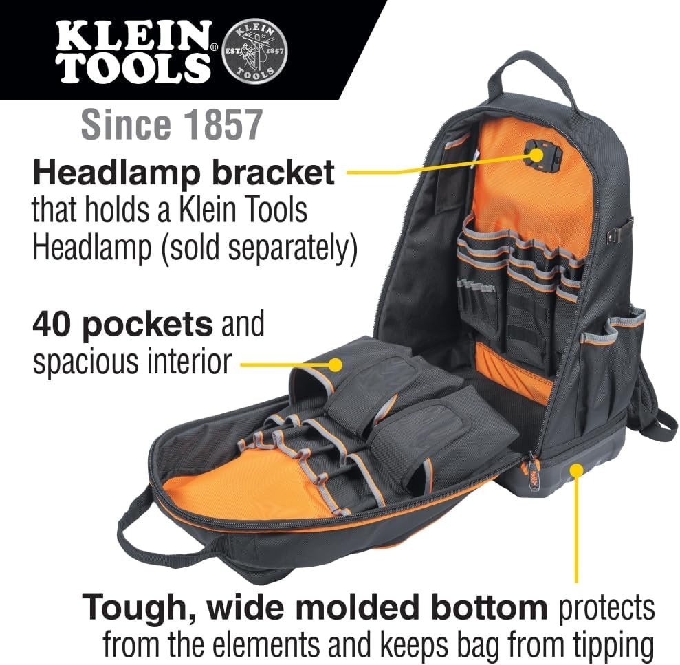 Backpack Tool Bag, Tradesman Pro Extra-Large 40-Pocket Electrician Jobsite Ba…