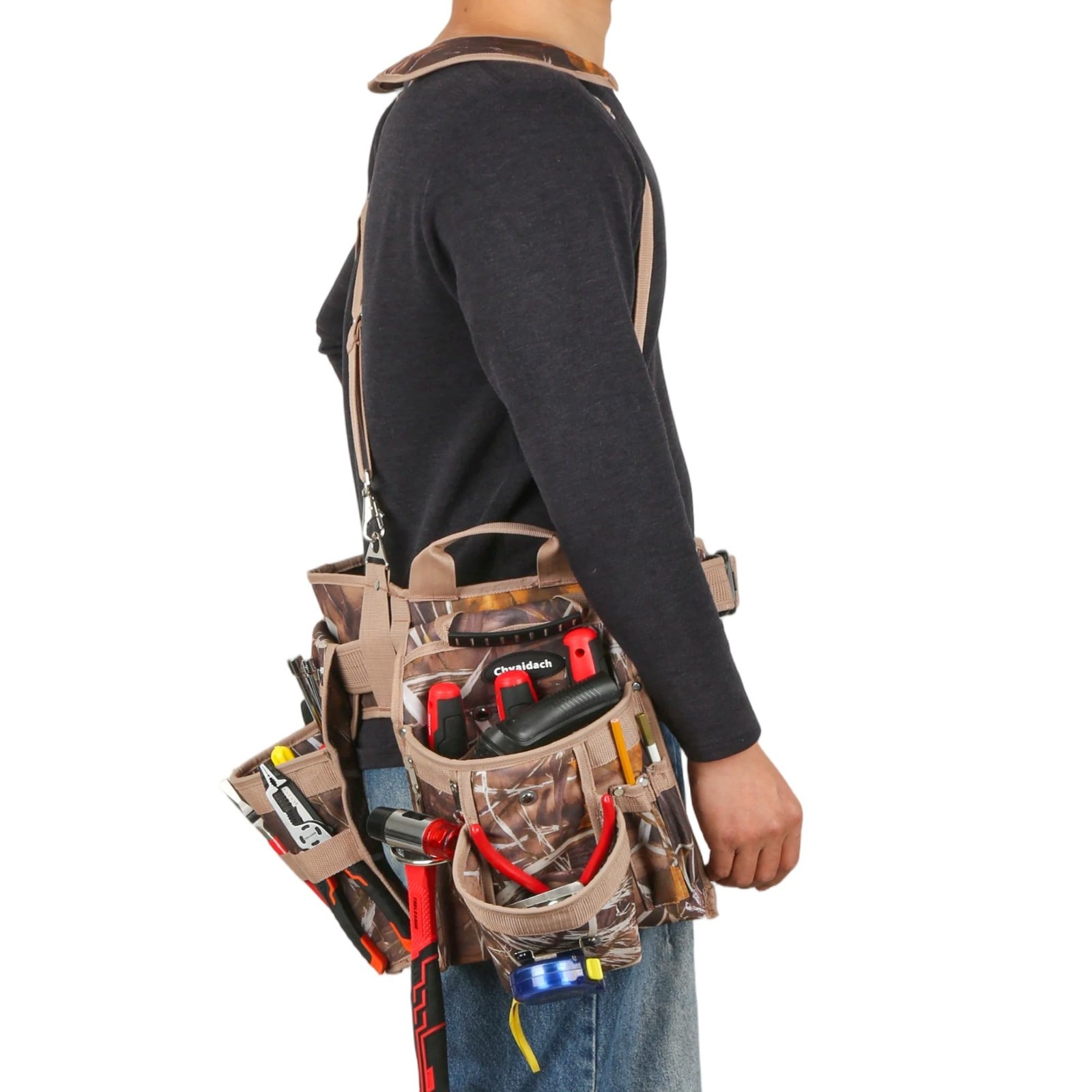 7-Piece Tool Belt Rig with Air Channel Support, 16 Pockets & Dual Hammer Loops f