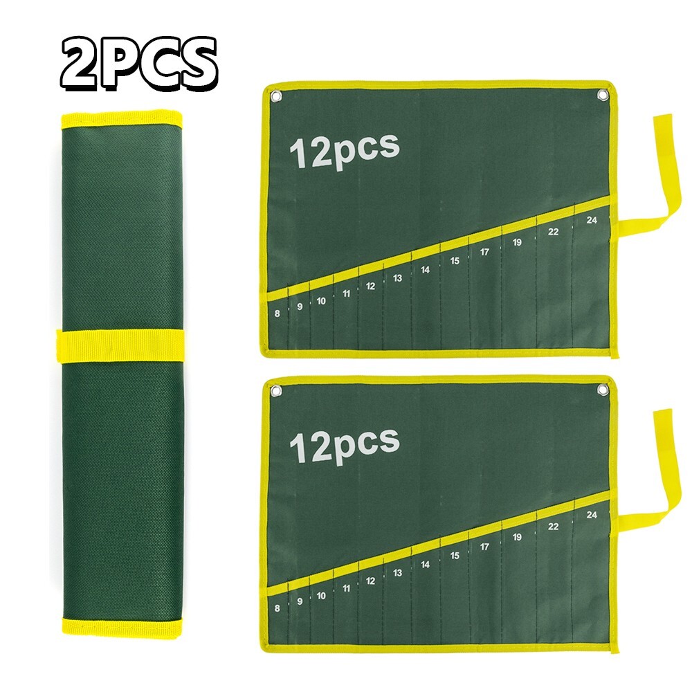 2PCS Tool Pouch, Roll-Up Storage Bag for Hand Tools & Wrenches,Metric,12 Pockets