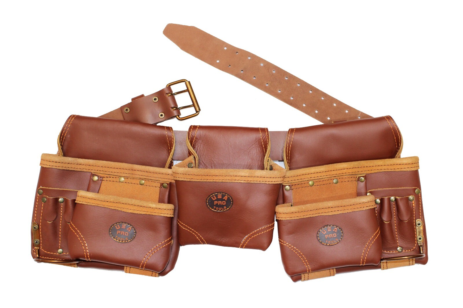 USA PRO TOOLS Genuine Brown Leather Framer’s Tool Belt – Commercial‑Grade 2″