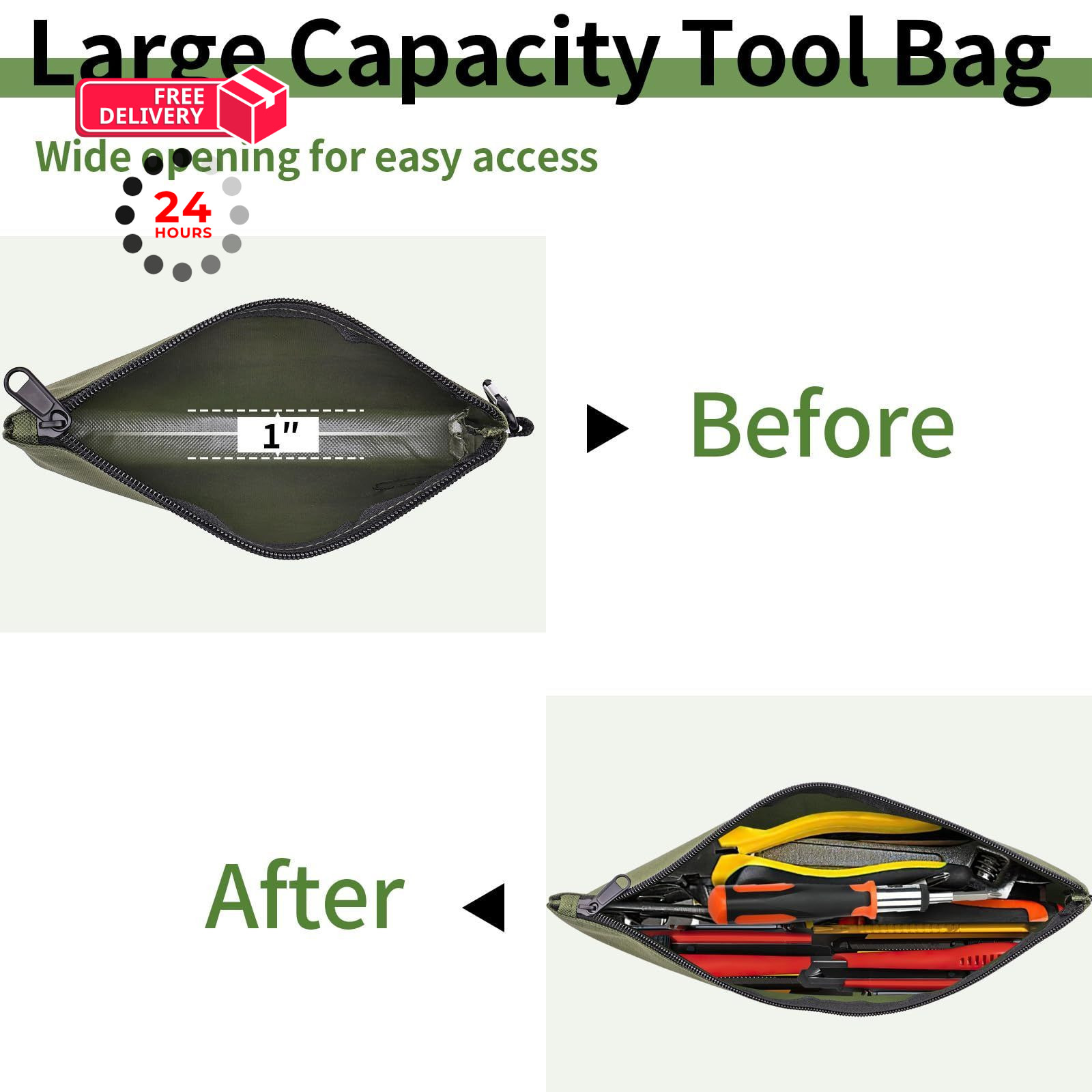 3 Pcs Zipper Tool Pouches, 12 Inch Flat Bottom Utility Bags 12″, Multicolored
