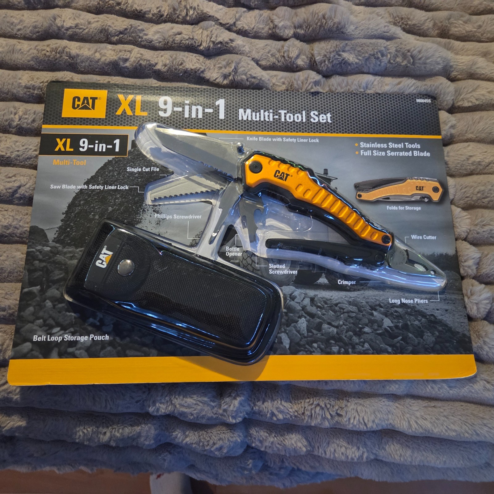 CAT XL 9-in-1 Multi-Tool Set, Stainless Steel. with Belt Loop Storage Pouch 7″