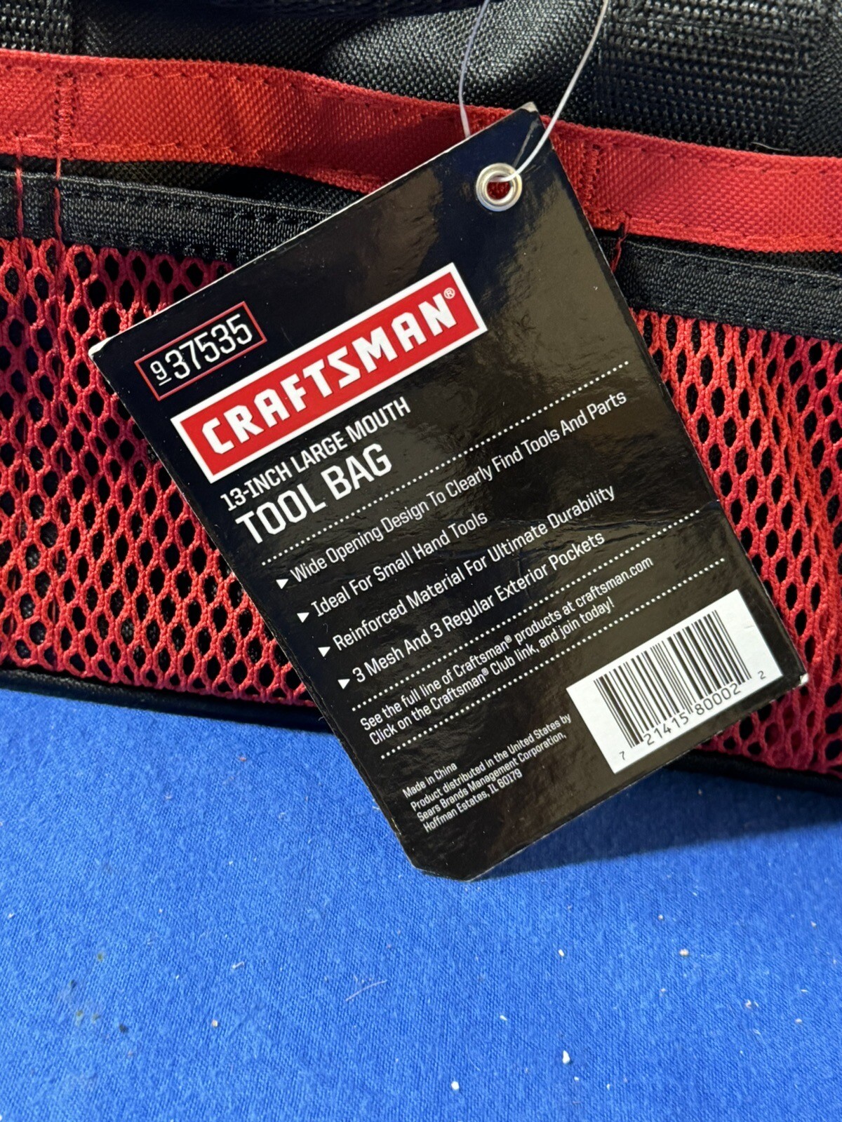 Craftsman 13 in. W X 9.75 in. H Wide Mouth Tool Bag 6 pocket Black Red NWT