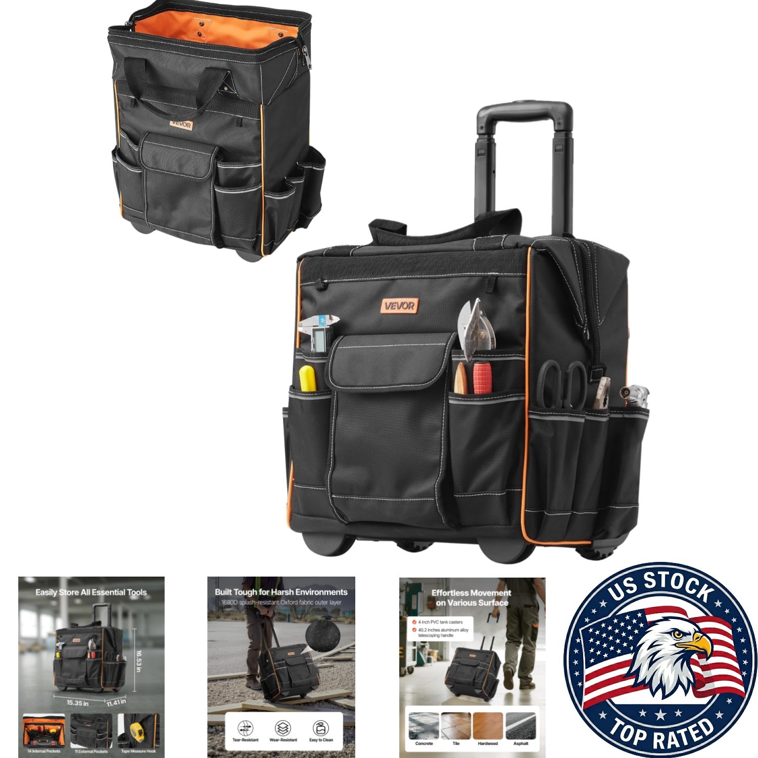 Heavy Duty Rolling Tool Organizer with 25 Pockets – Perfect for Construction