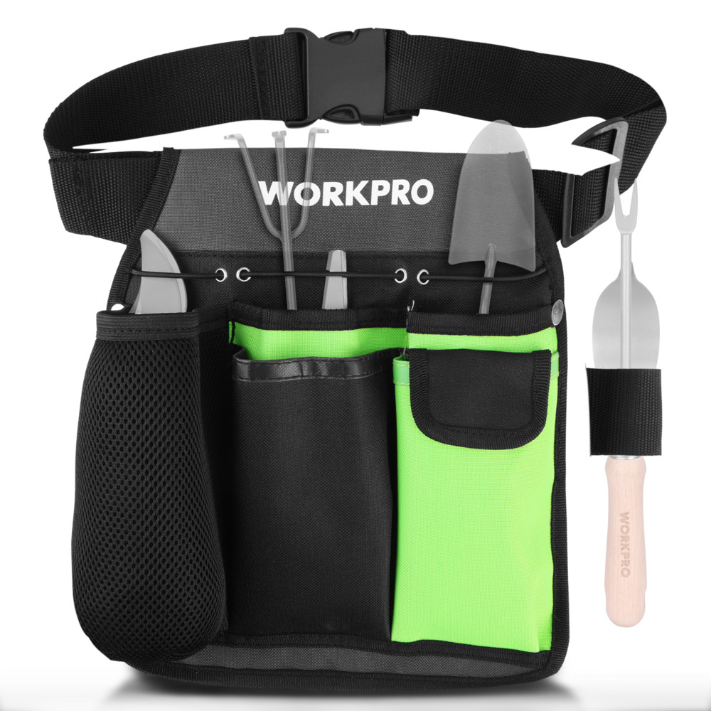 WORKPRO Garden Tool Belt 5 Pockets Single Side Garden Tool Pouch Adjustable Belt
