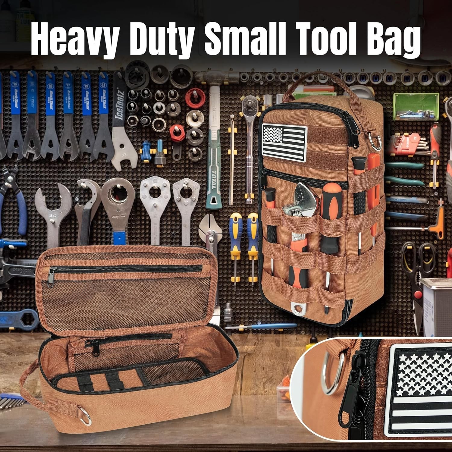 13 Inch Portable Small Tool Bag, Heavy Duty Tool Organizer Bag with Shoulder Str
