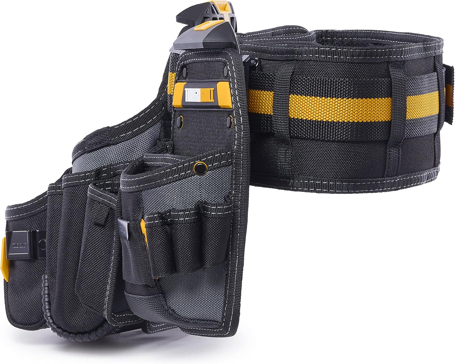 Cliptech 3-Piece Modular Tool Belt Set with Rugged Pouches and Padded Belt