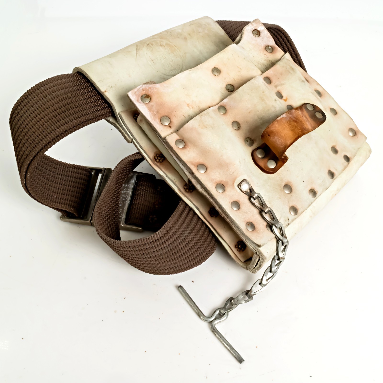 Klein Tools 5166 7-Pocket White Leather Tool Pouch Made In USA w/Klein Belt