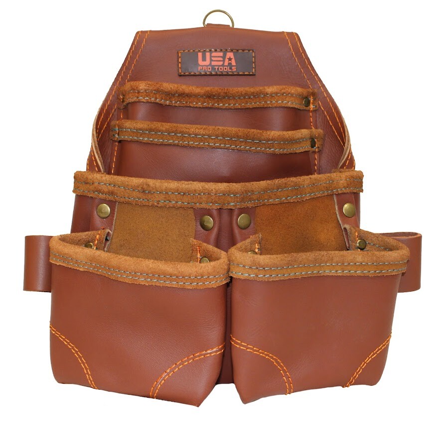 Leather Tool Pouch Extra Big Pockets For Carpenters, Electricians, Construction