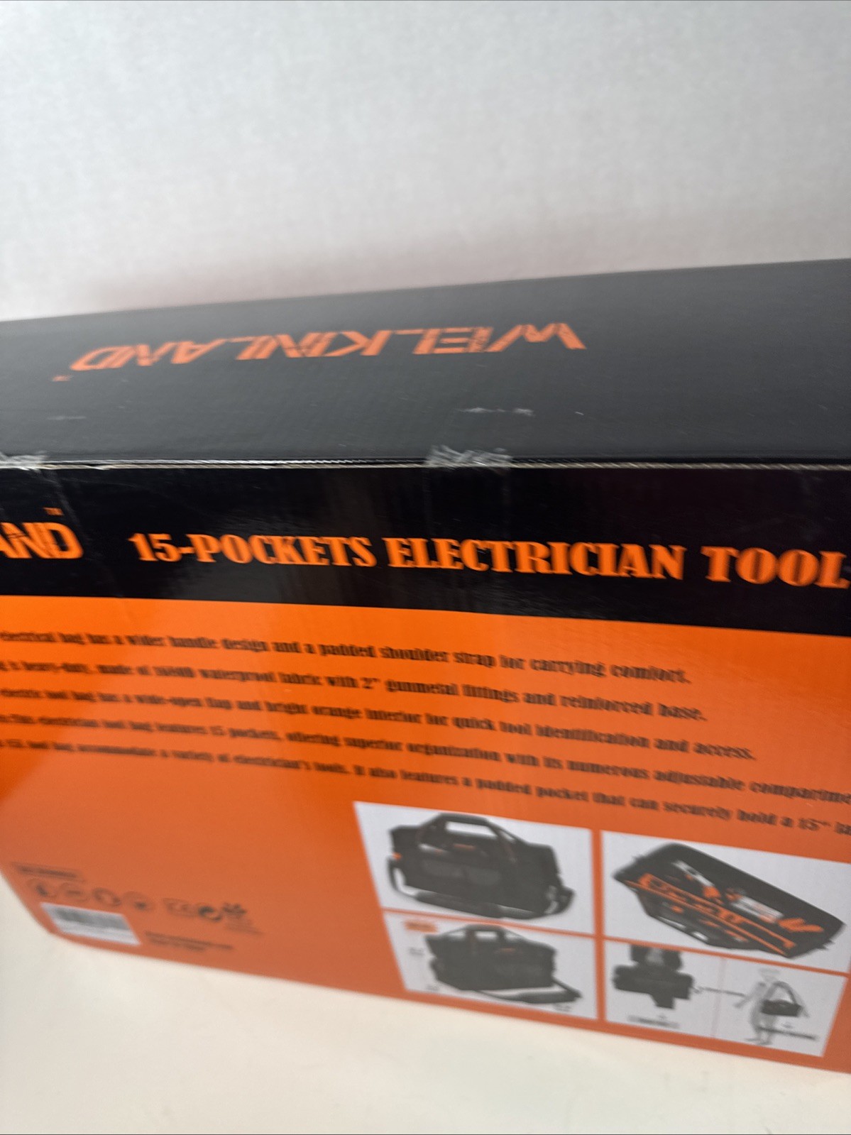 WELKINLAND 15-Pockets Electrician Tool Box Shoulder Tote Bag Large Black Orange