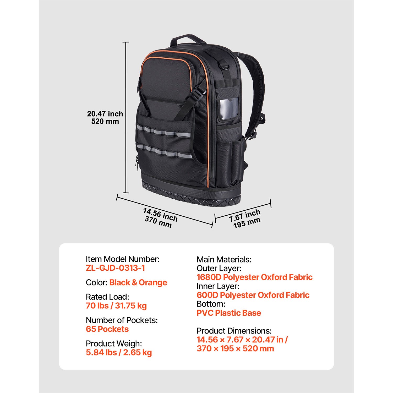 Uimoso Tool Backpack with 65 Pockets, Durable and Ideal for Electricians