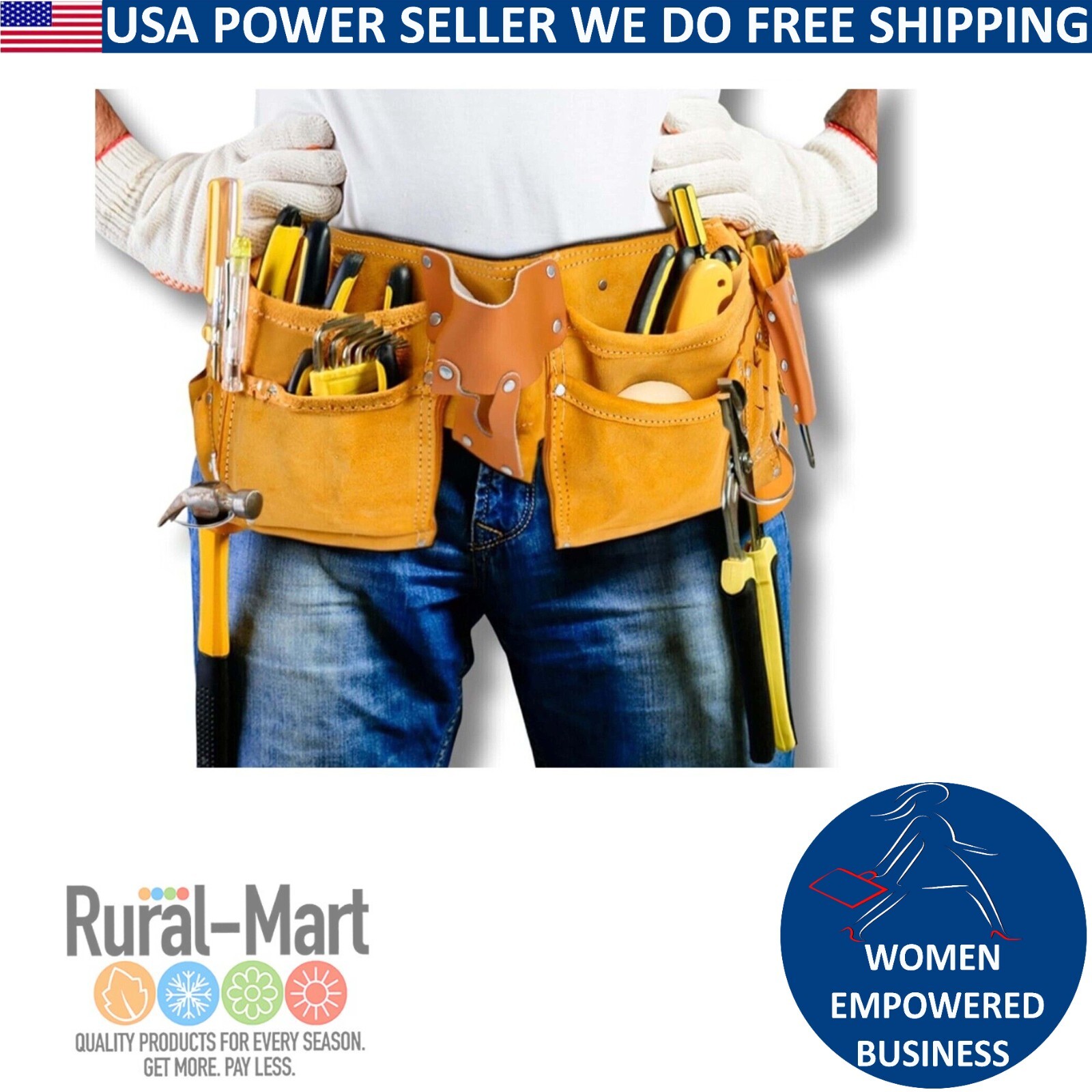 11 Pocket Leather Tool Belt w/ Quick Release Buckle Carpenter Construction Pouch