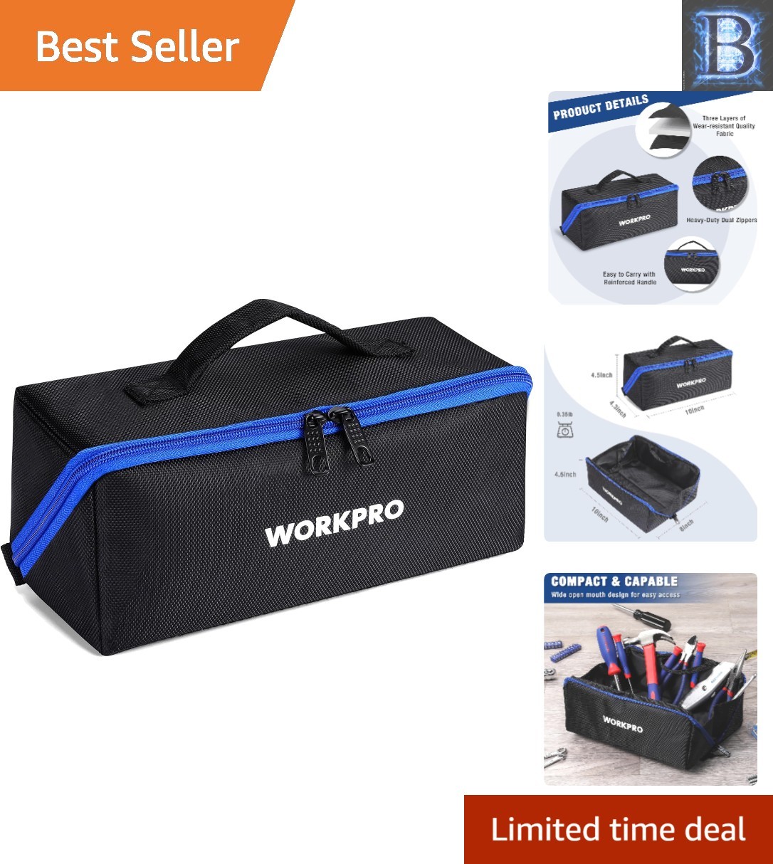 Heavy-Duty 10″ Tool Organizer – Multifunctional Bag with Zipper Closure