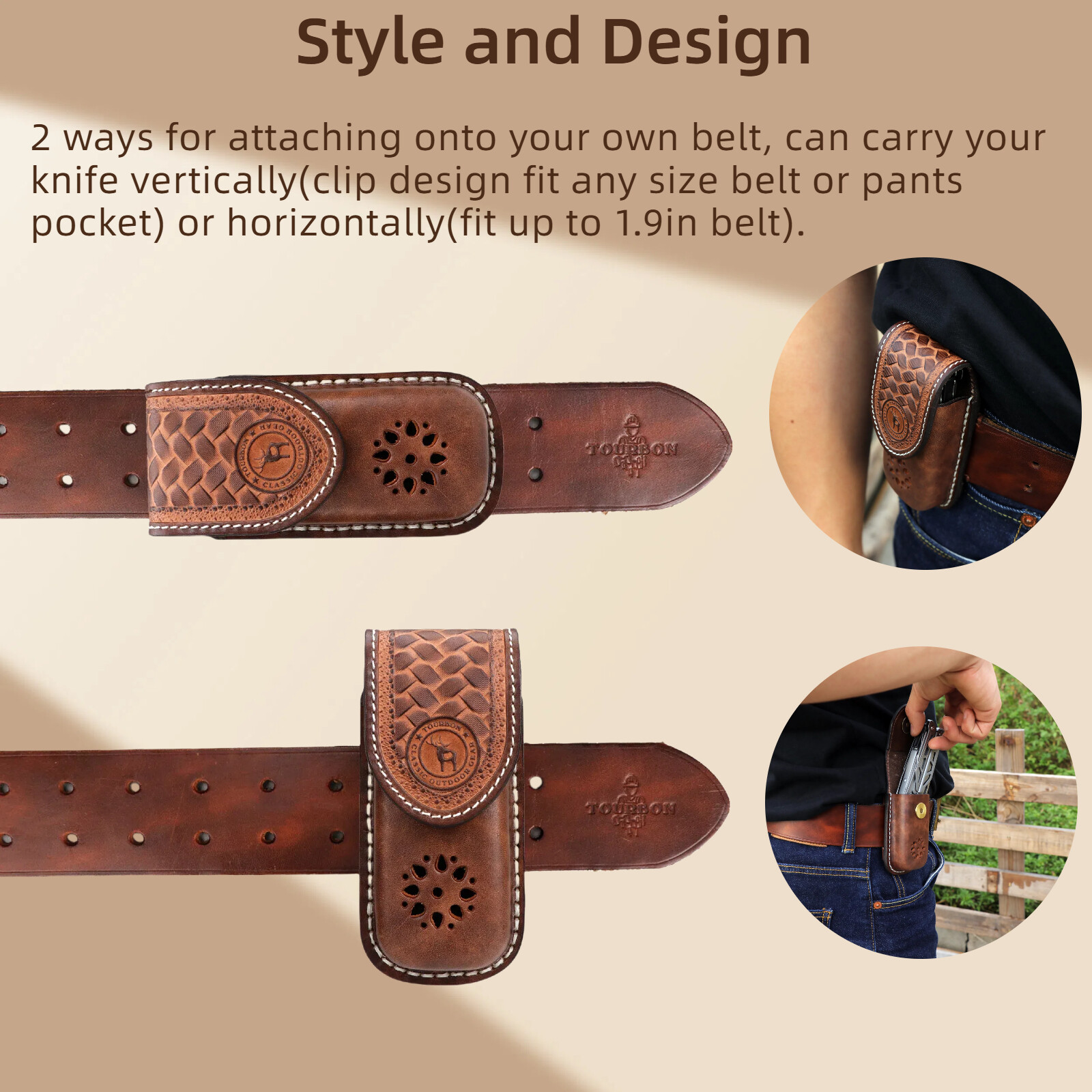 TOURBON Leather Pocket Knife Sheath Folding Knives Case Belt Pouch-Clearance