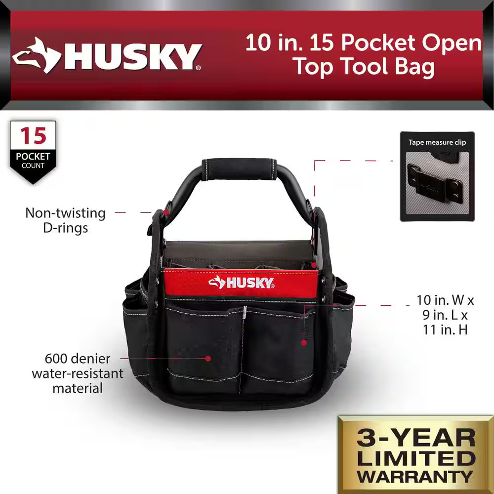 Tool Storage Tote Bag 10 In. Open Top All-Purpose Weather Resistant Jobsite NEW