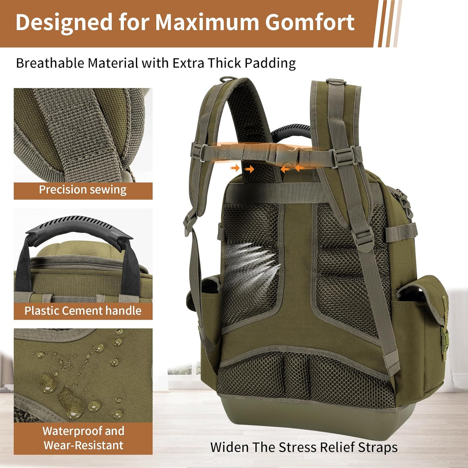 Tool Bag Backpack for Men,Heavy Duty Tool Backpack Bag with Waterproof Molded Ba